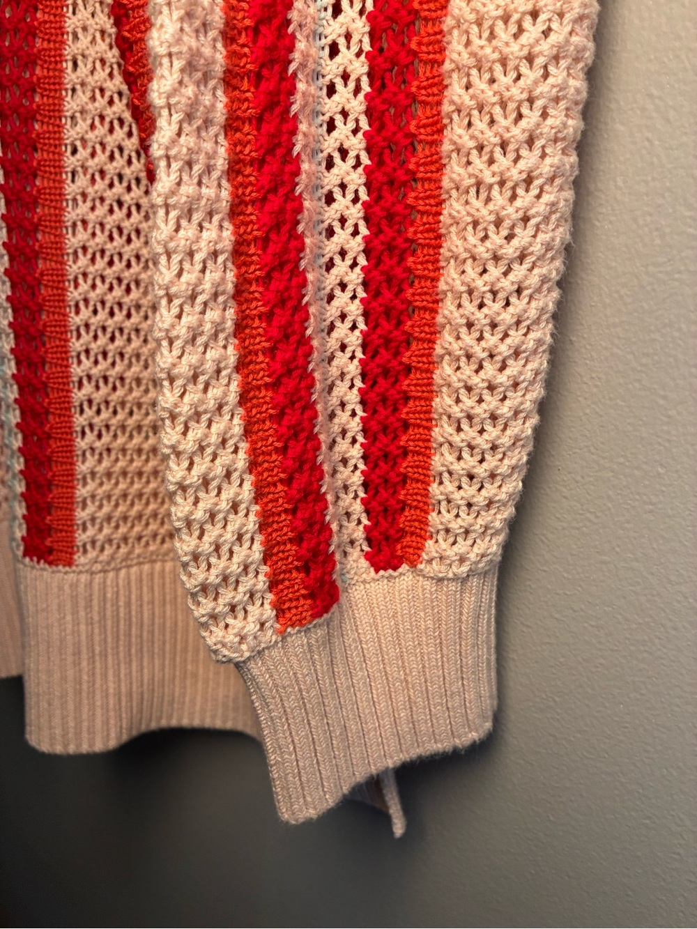 V-Neck Open-Knit Sweater in Cream and Red - Picture 4 of 8